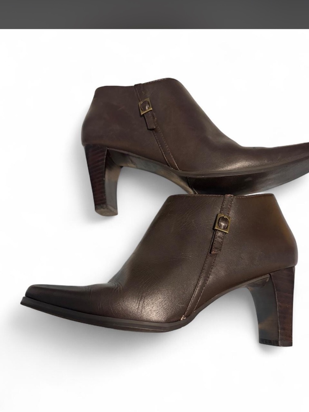 Aeropostale Dark Brown Leather Ankle Booties with Buckle Accent